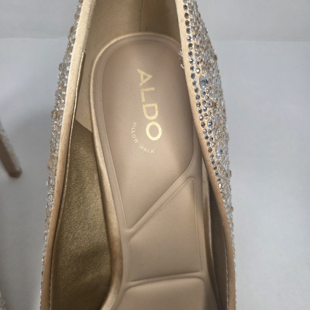 ALDO Stessy2 Crystal Embellished Pointed Toe Stiletto Pumps Champagne Nude Heels - Picture 7 of 13